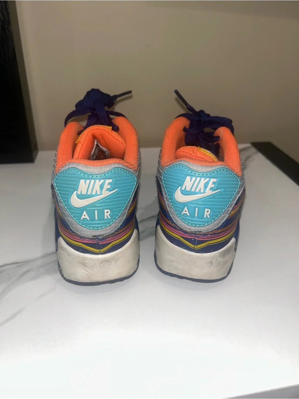 Nike Air Max 90 Youth 4Y Gray Aqua Orange Multicolor Sneakers